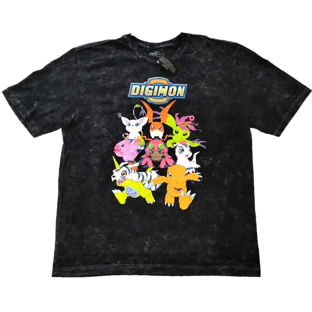 デジタルモンスター ブリーチ加工Tシャツ L デジモン アニメT 海外公式 