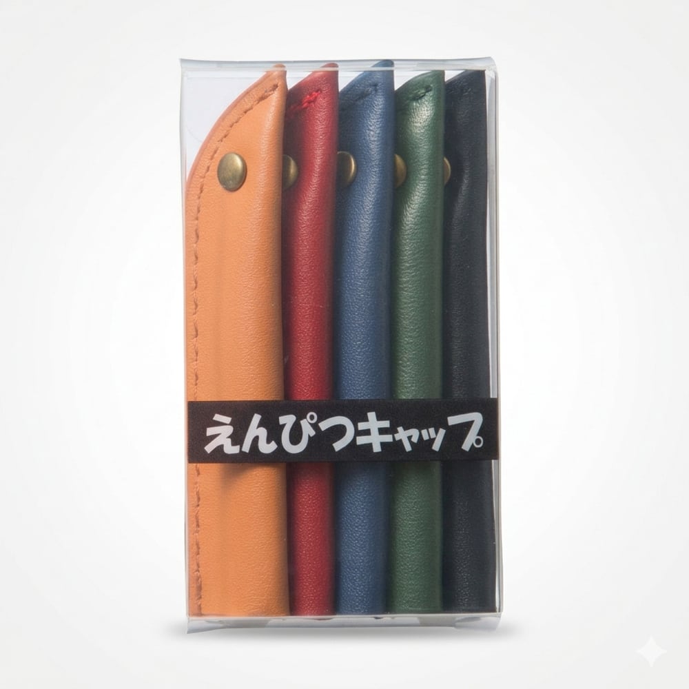 本革】えんぴつキャップ 5ヶセット 牛革 レザー 普通鉛筆 太軸 色鉛筆