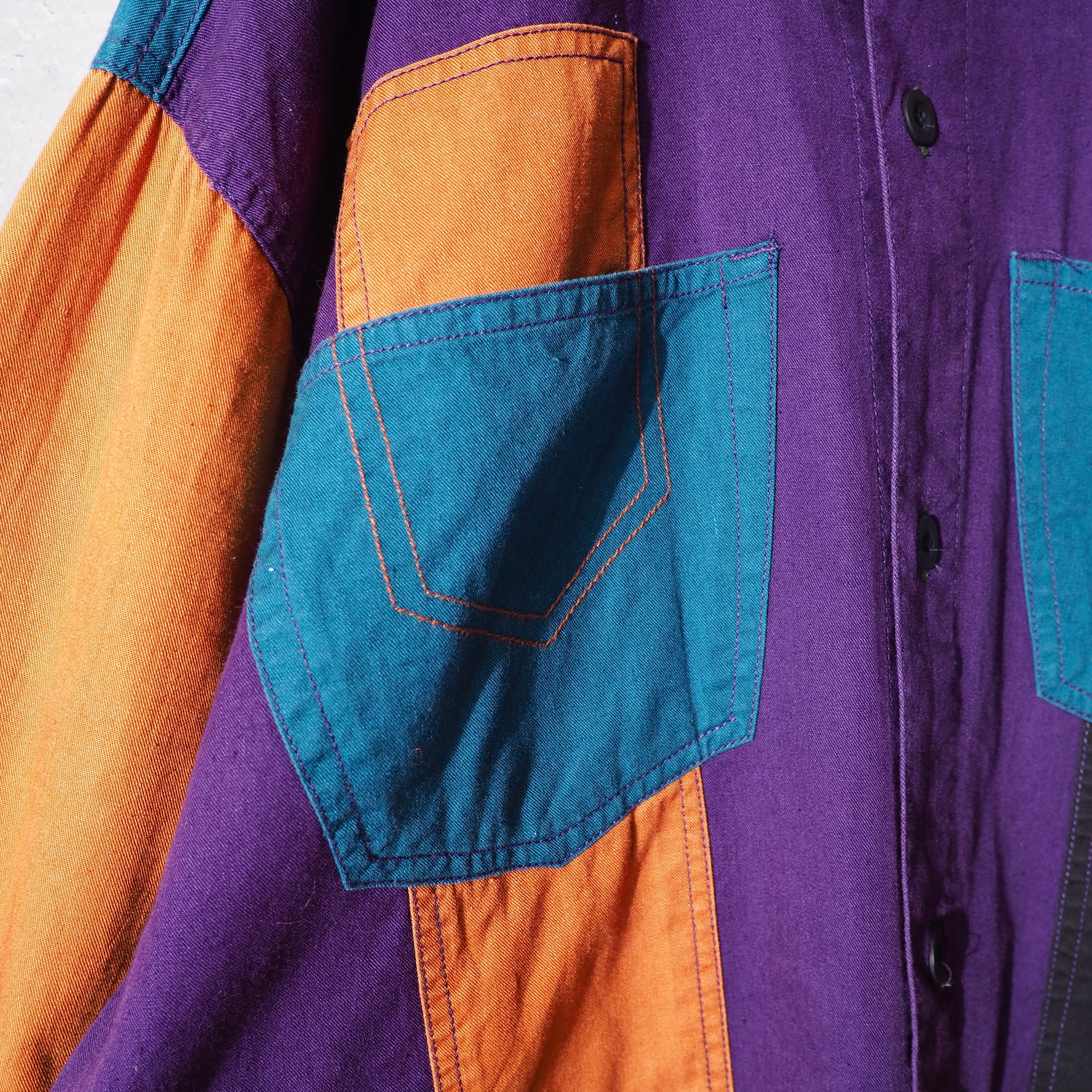 Good multi pop color panel combination loose shirt