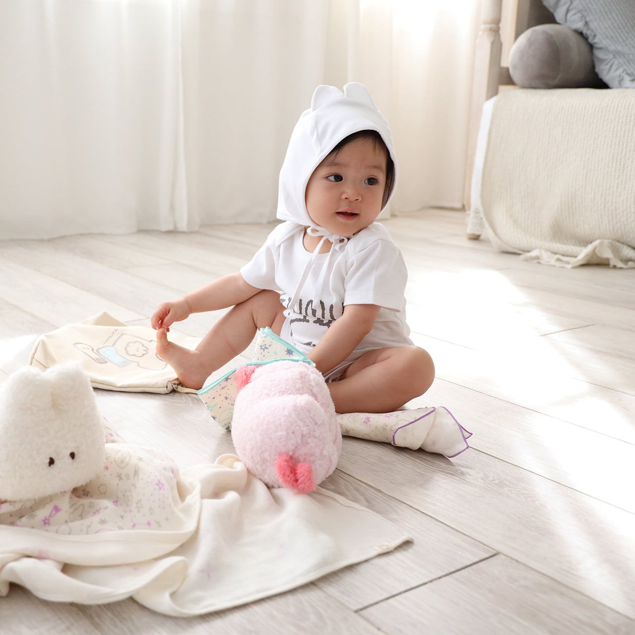 なでウサのおみみボンネット(MKB-010)*mokmok chan baby | もくもく