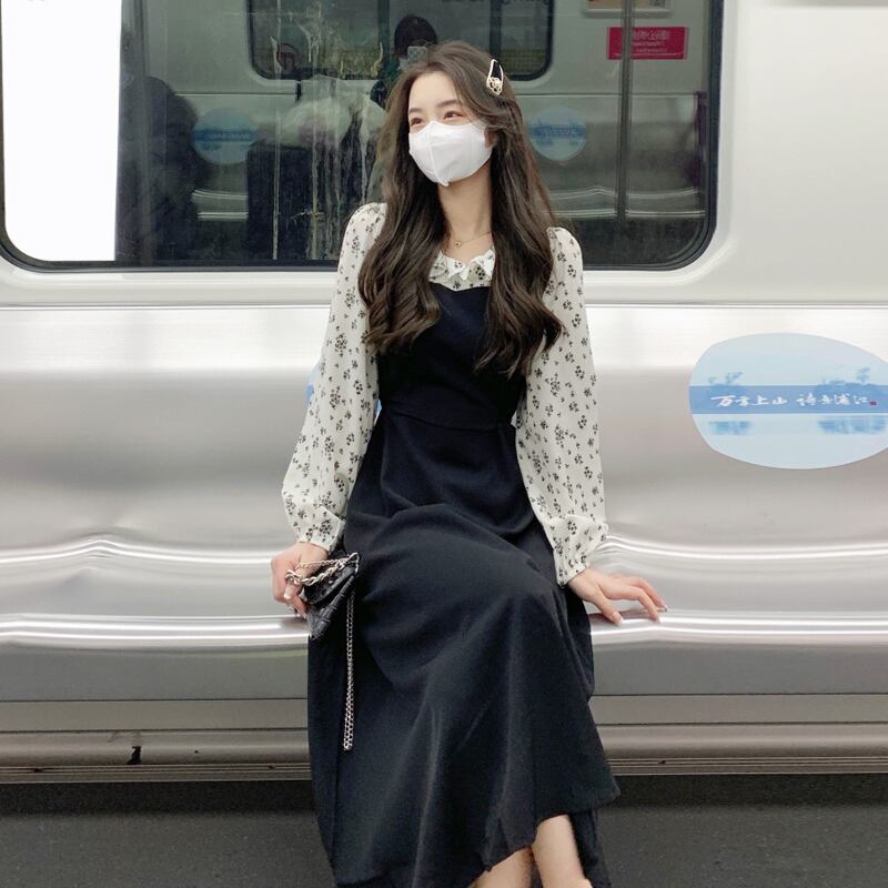 フローラルワンピース 花柄 フラワー フローラル トレンド ガーリー 大人可愛い レトロ 韓国ファッション 2color Luluca 韓国トレンドファッションluluca ルルカ