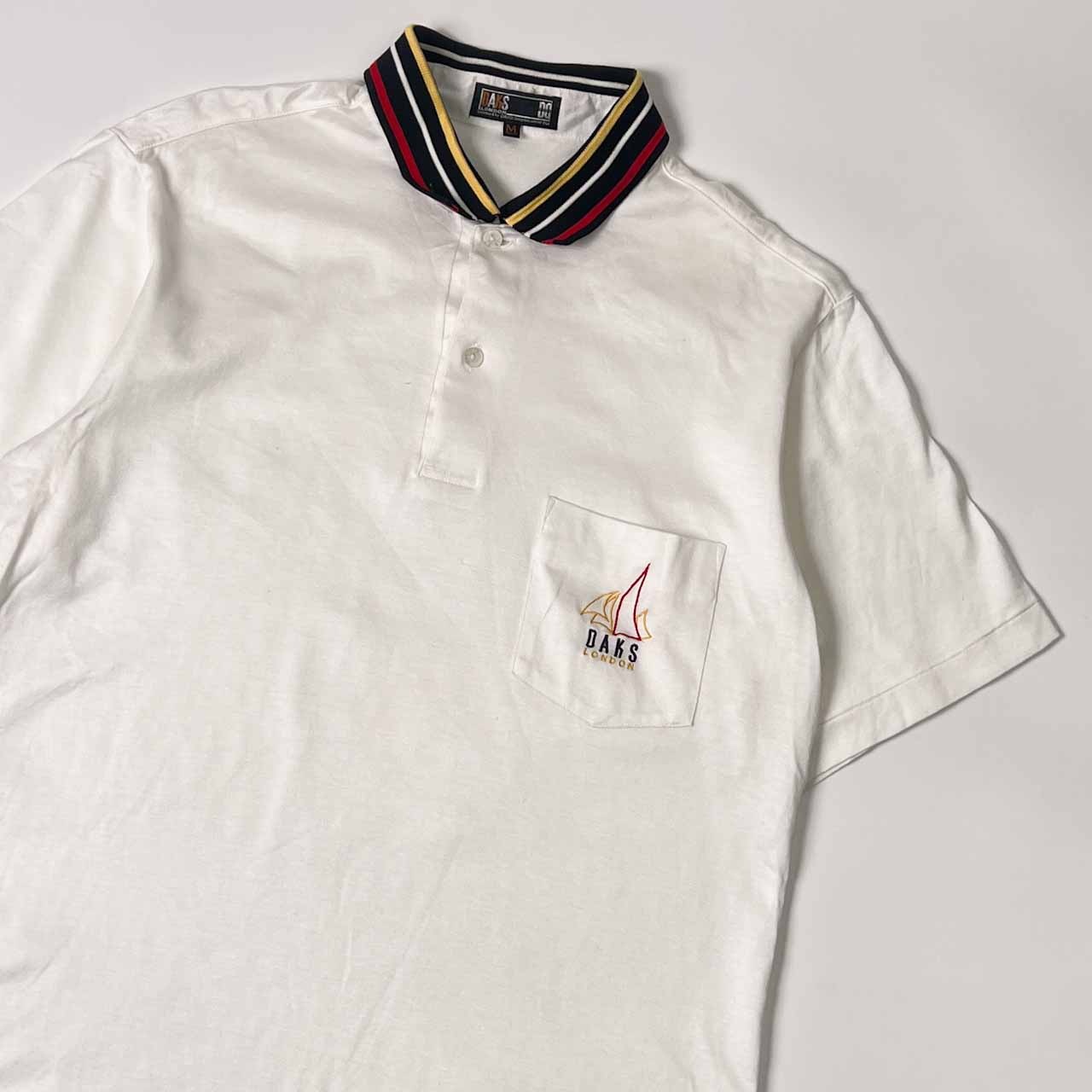 DAKS ダックス ワンポイント 天竺 半袖 ポロシャツ M/ホワイト メンズ