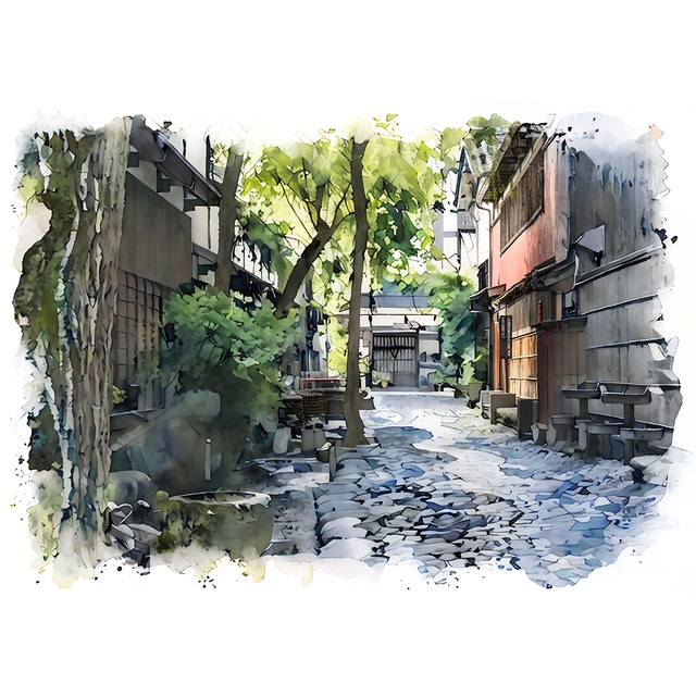 絵画(風景画) 日本 岐阜県 郡上八幡 インテリアアート額付き 水彩画・油絵調 WAT1324