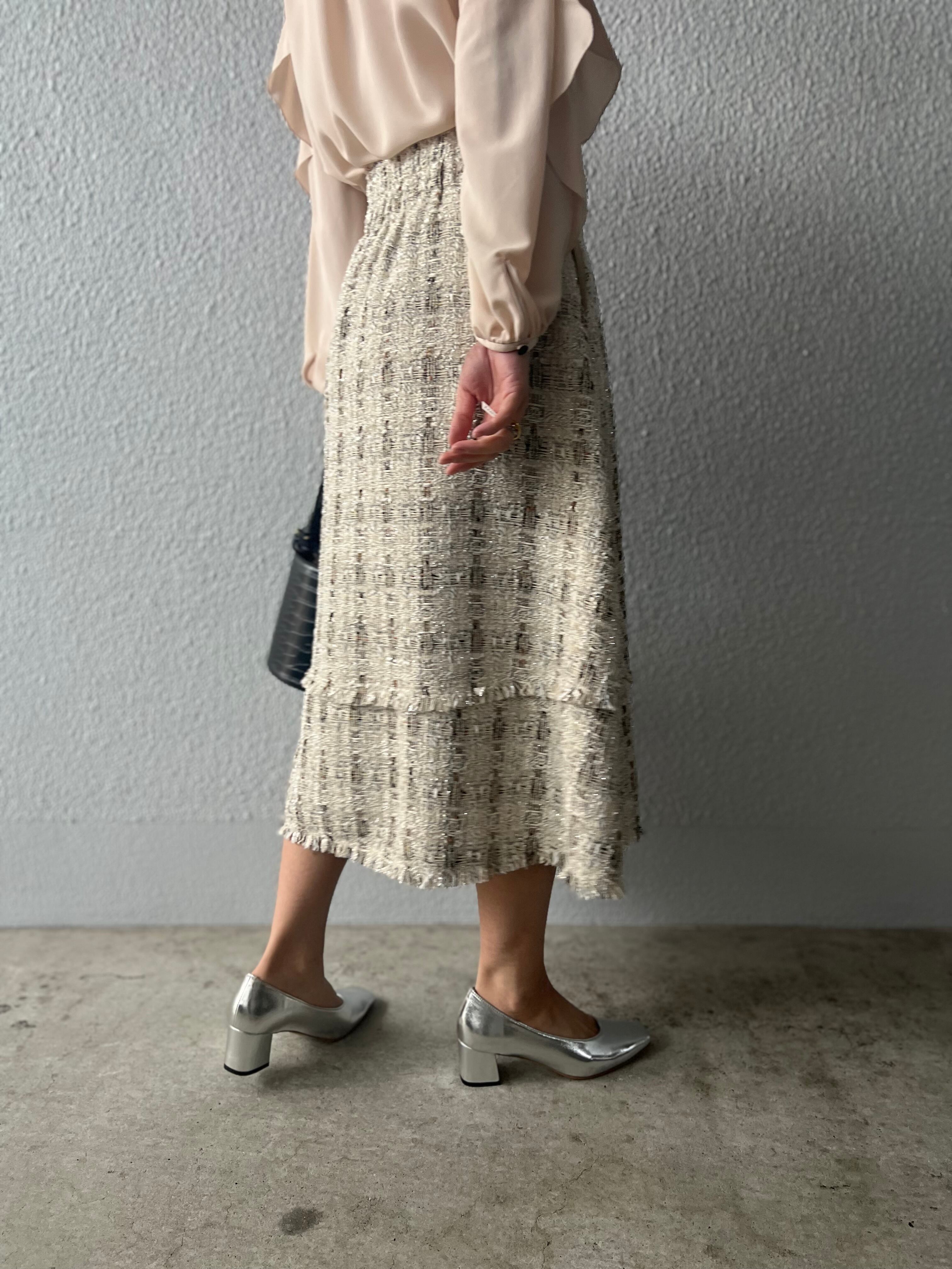 【anana】セットアップ可 ラメツイードミモレ丈スカート a89-045