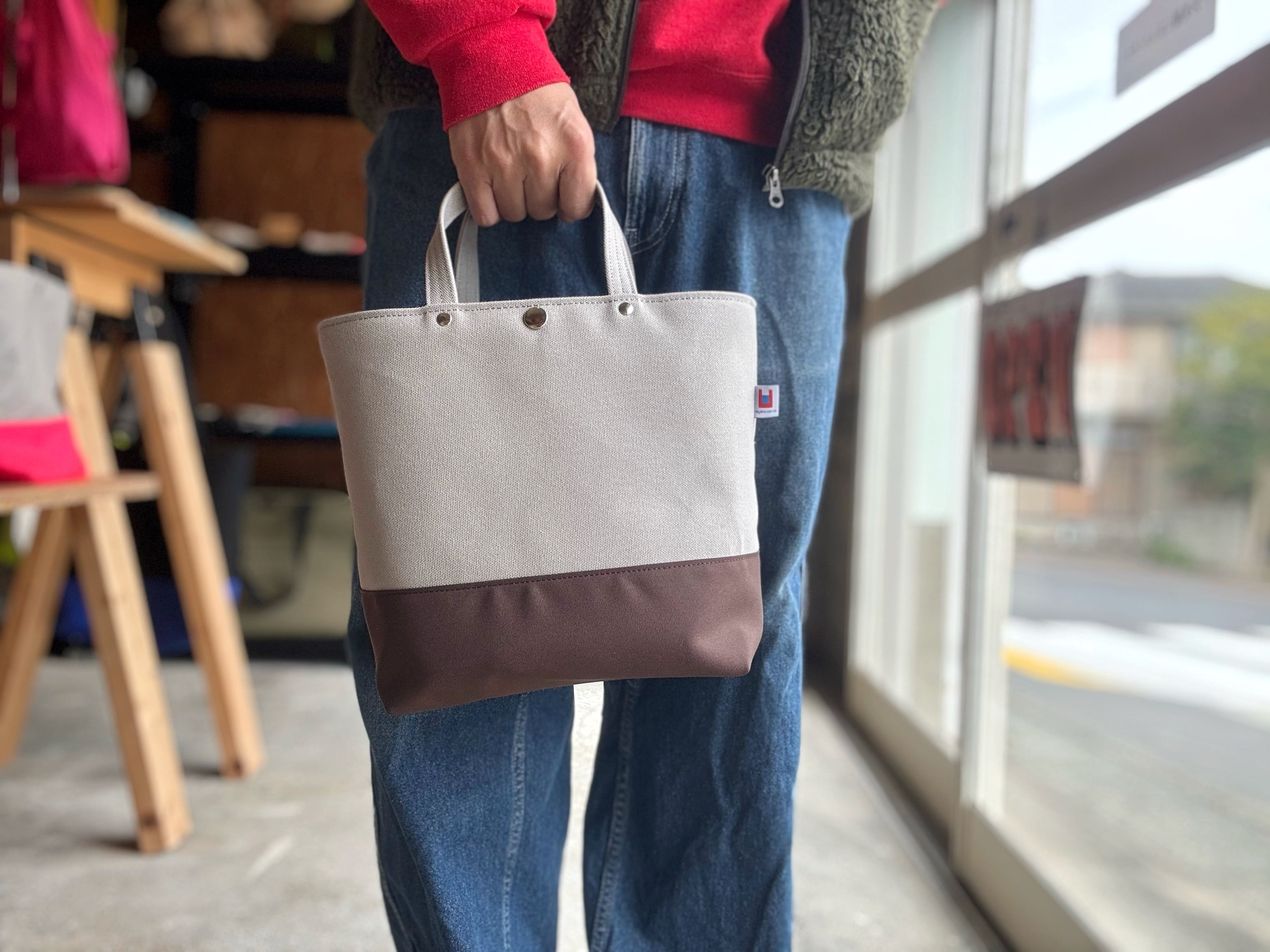 トートM グレー×ブラウン