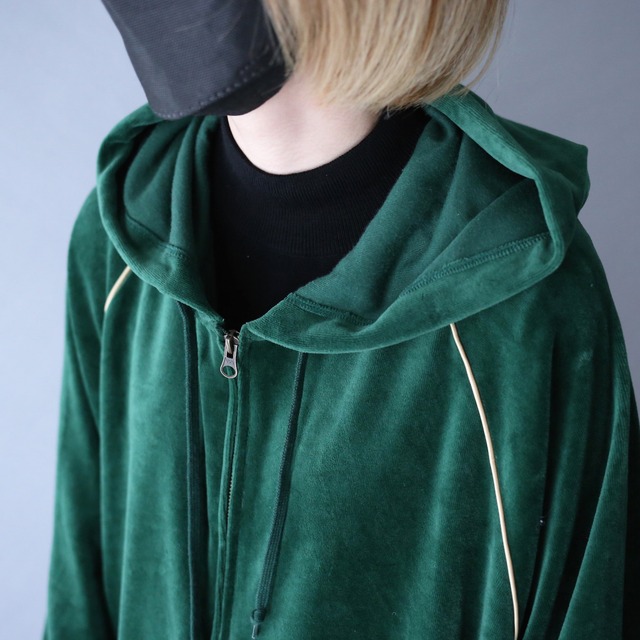 super over silhouette raglan sleeve piping design hoodie velours jacket