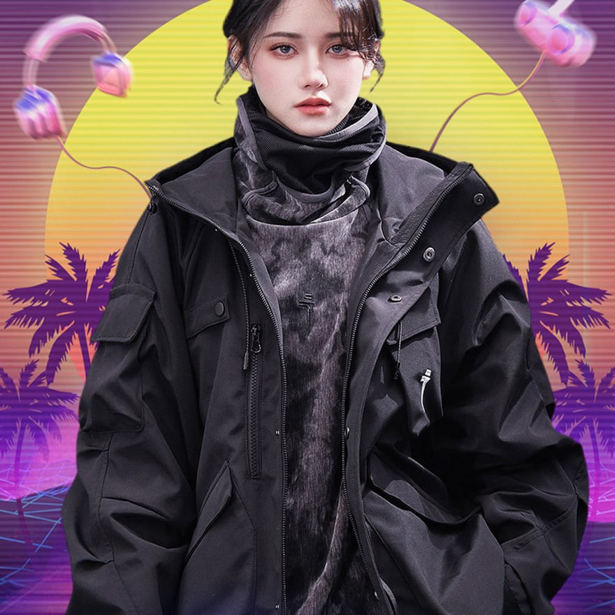 ジャケット・アウター SSR サイバーパンク ジャケット ハイネック フード付き マルチポケット