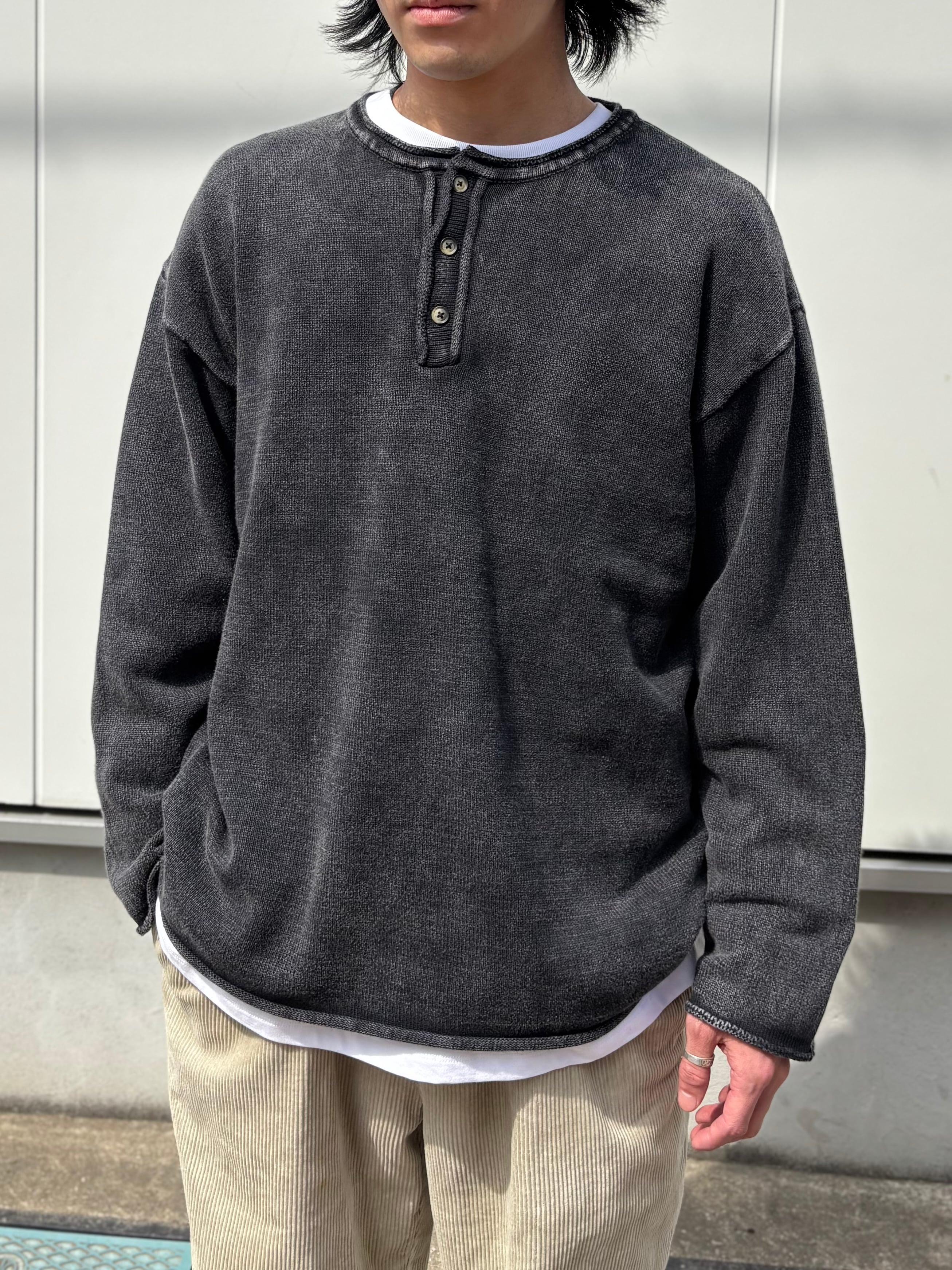 A.R.P®︎ Cotton Mineral Washed Henry Neck Knitsew Fade Black