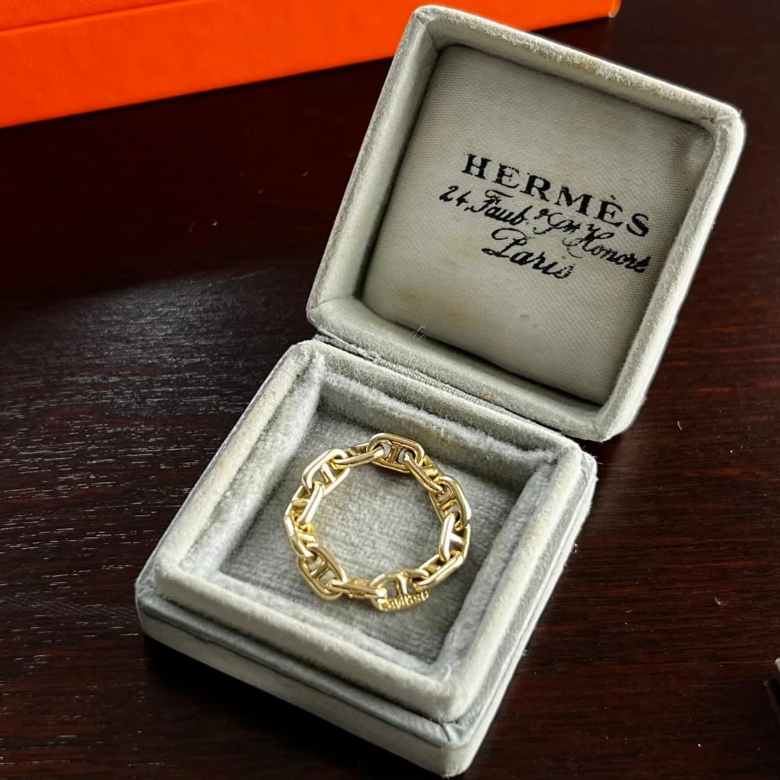 (*)様 HERMES ゴールド シェルリング　ヴィンテージ　遺品　不用品 VINTAGE HERMES Chaine d'Ancre Ring 18K Yellow Gold | ヴィンテージ