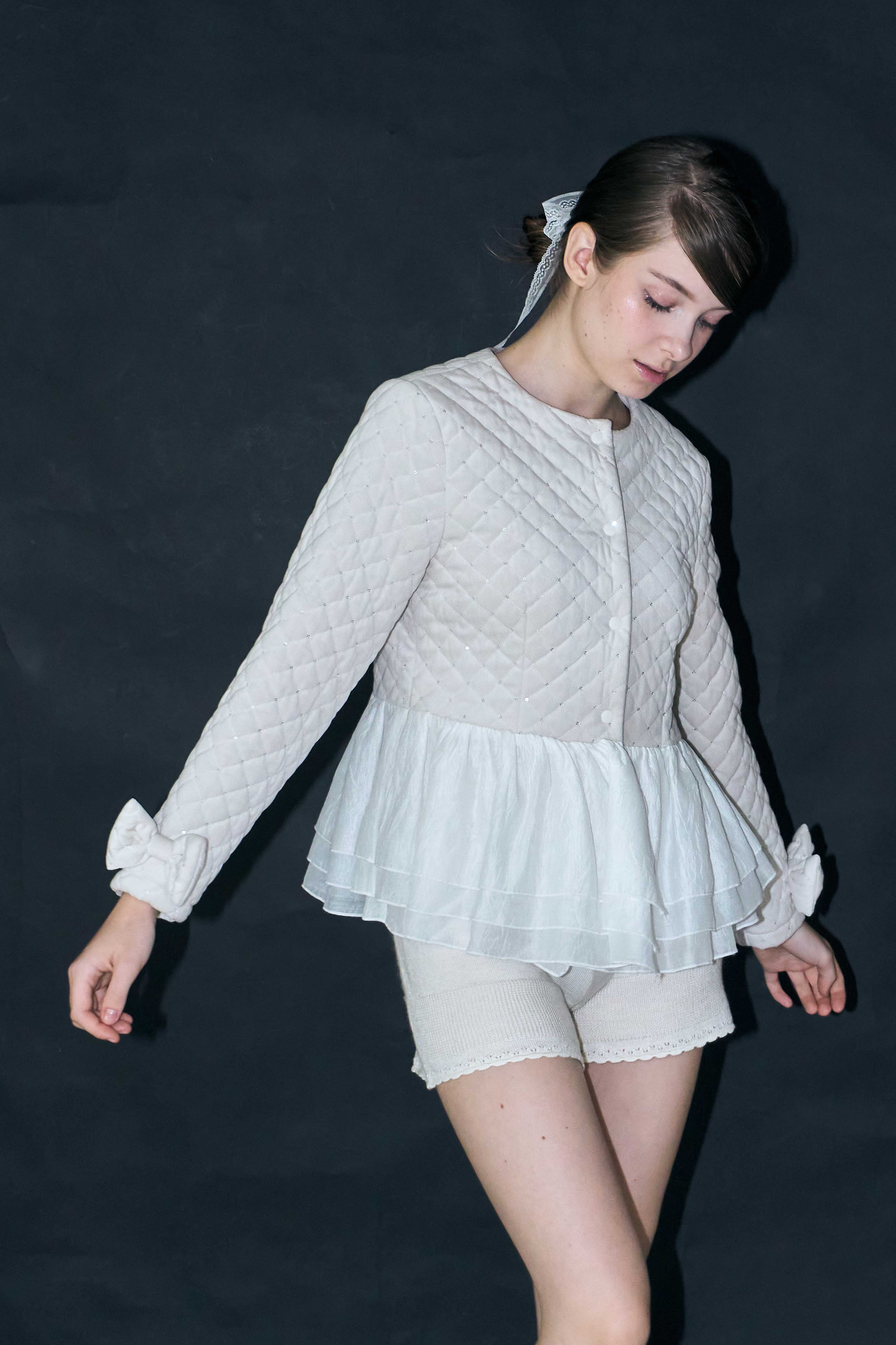 再入荷】glitter ribbon jacket -white- | mieya mieya