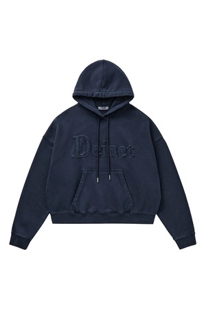 [DEINET] MUDDY PATCH LOGO CROP HOODIE IN NAVY 正規品 韓国ブランド 韓国通販 韓国代行 韓国ファッション デイネット ダイニット 日本 店舗