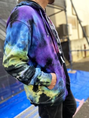 タイダイ染め Tie-dye ジップアップ フーディー ブラック×カラフル　XLサイズ HD17-66