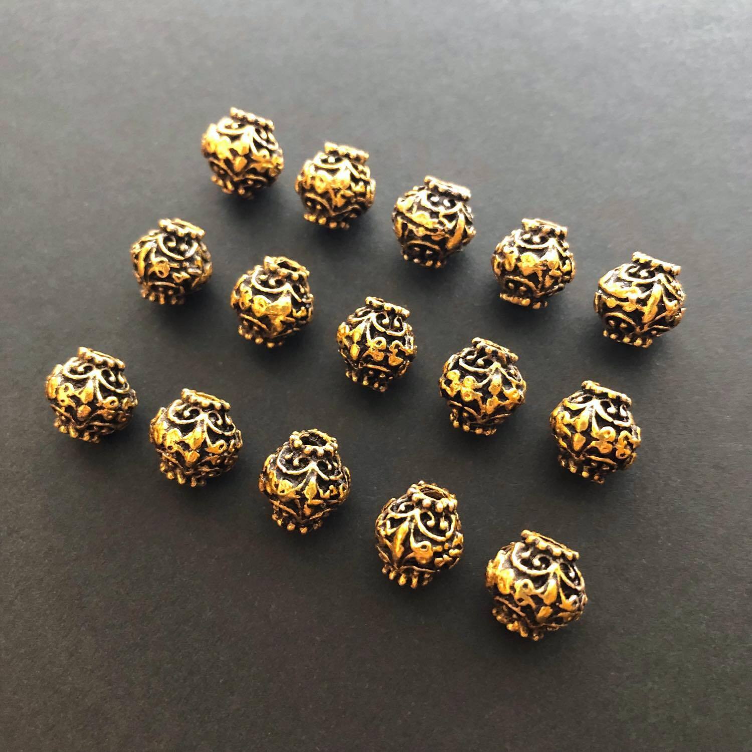 最終入荷〉模様入り提灯型インドメタルビーズ | Dua-アクセサリー