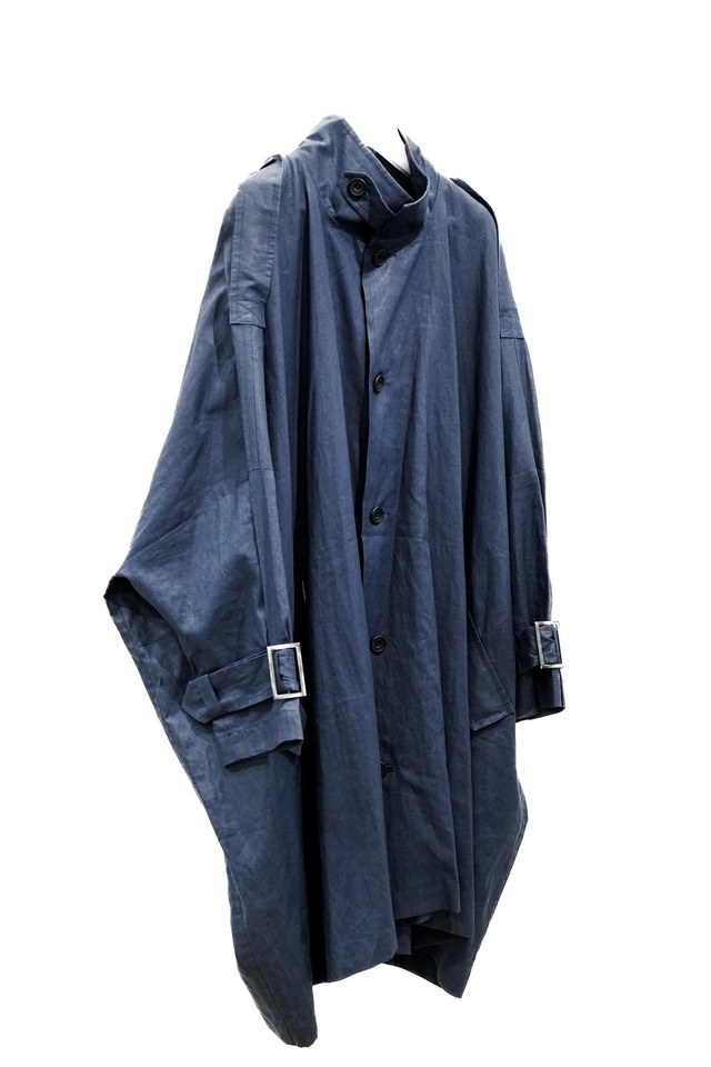 90's "eskandar" Polyurethane Coated Linen Square Cut Oversized Military Coat