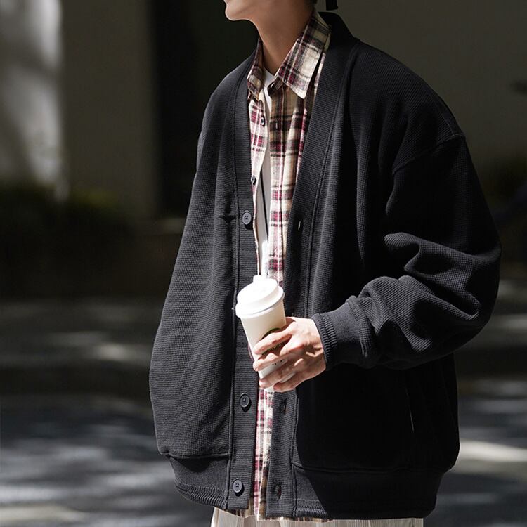 ★WAFFLE CARDIGAN V-NECK SWEATER　　　23365