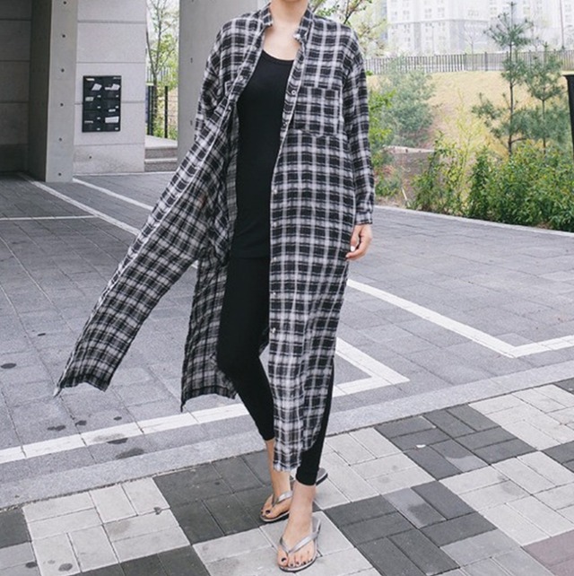 チェック柄ロングシャツ チェック柄 ロングシャツ シャツワンピース ...