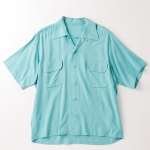 【極美品】40s special Vintage rayon open collar shirt hand stitch big size S/S  Aloha shirt  mint condition made in USA ／ 40年代 スペシャル ヴィンテージ レーヨン オープンカラー シャツ  ビッグサイズ 実寸サイズL  サマーシャツ アロハシャツ 夏服 ブルー  アメリカ製