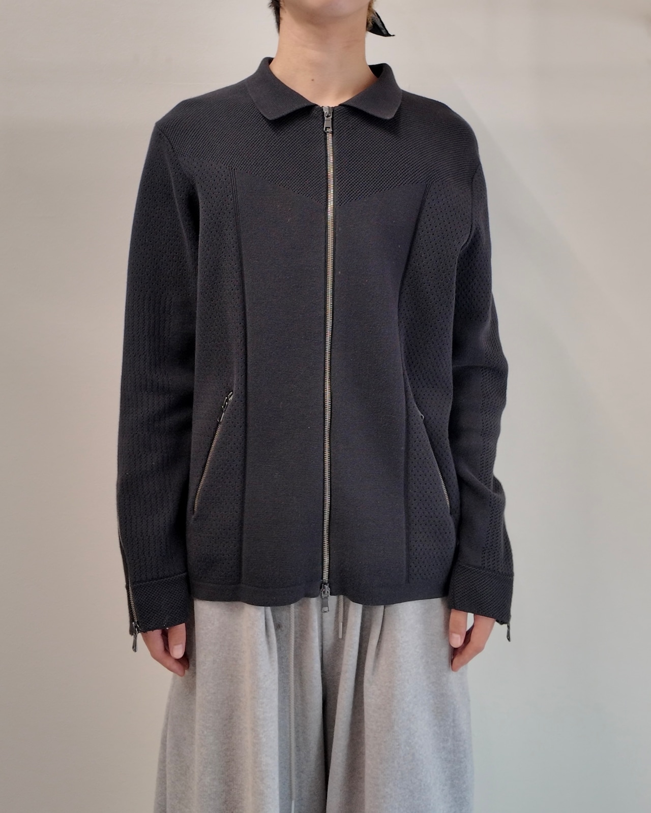 【5351 pour les hommes】curve pattern zip up blouson