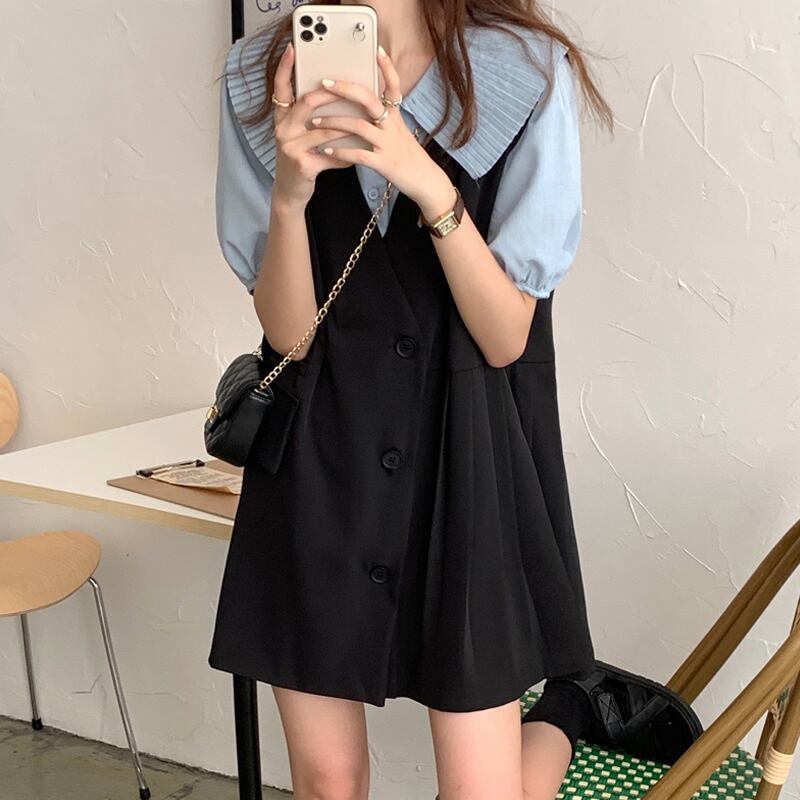 ブラックノースリーブドレス サマールーズスカート 夏物 スーパーモール43590976366