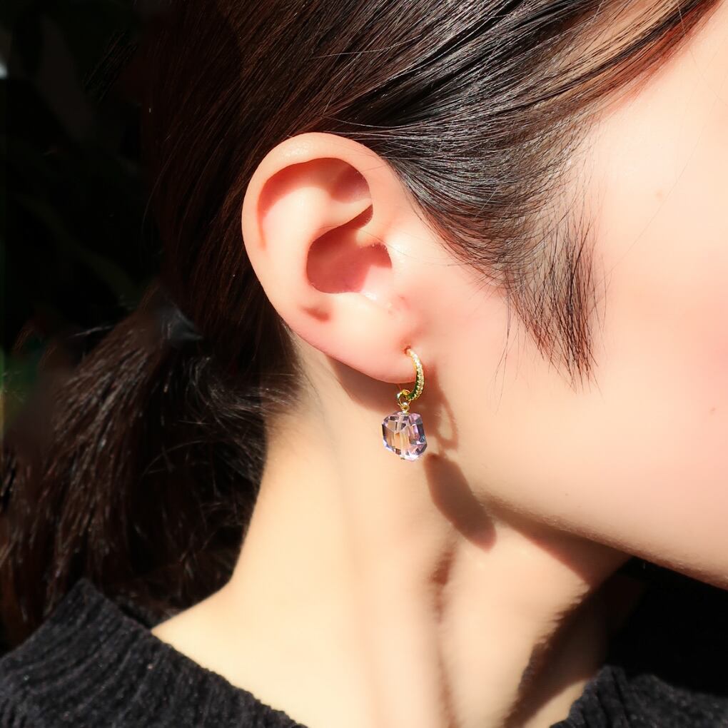 アイオライトとアメトリンのワイヤーラッピングイヤリング チャーム