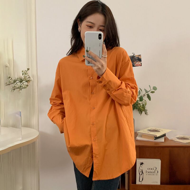 韓国服 オレンジシャツ レディースオータムスタイルルーズ
