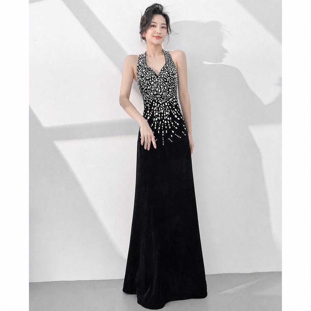 Beaded Decor Sleeveless Long Dress (2color) V3497