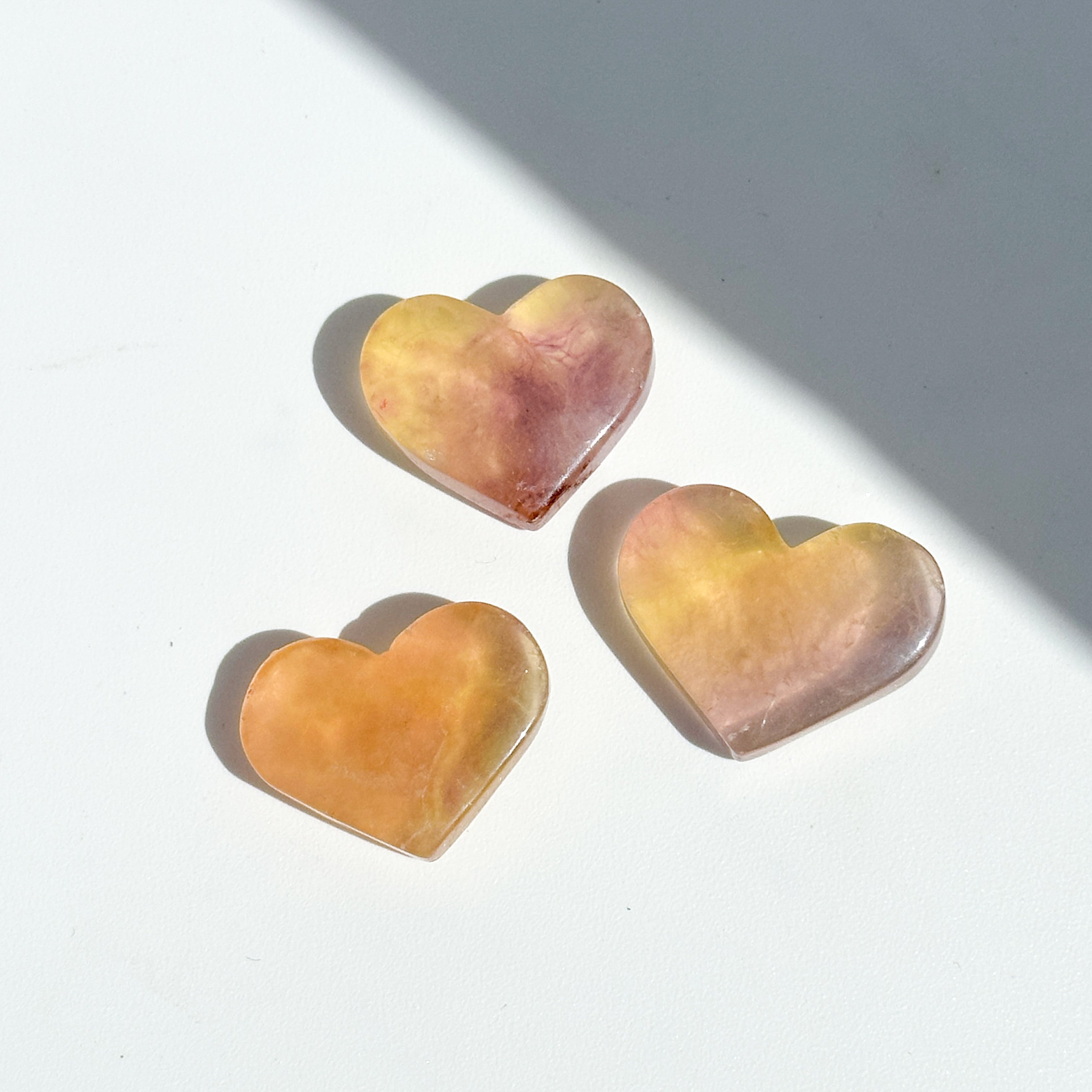 レインボーフローライト ハート 3個set 15◇ Rainbow Fluorite ◇ 天然石・鉱物・パワーストーン・インテリア