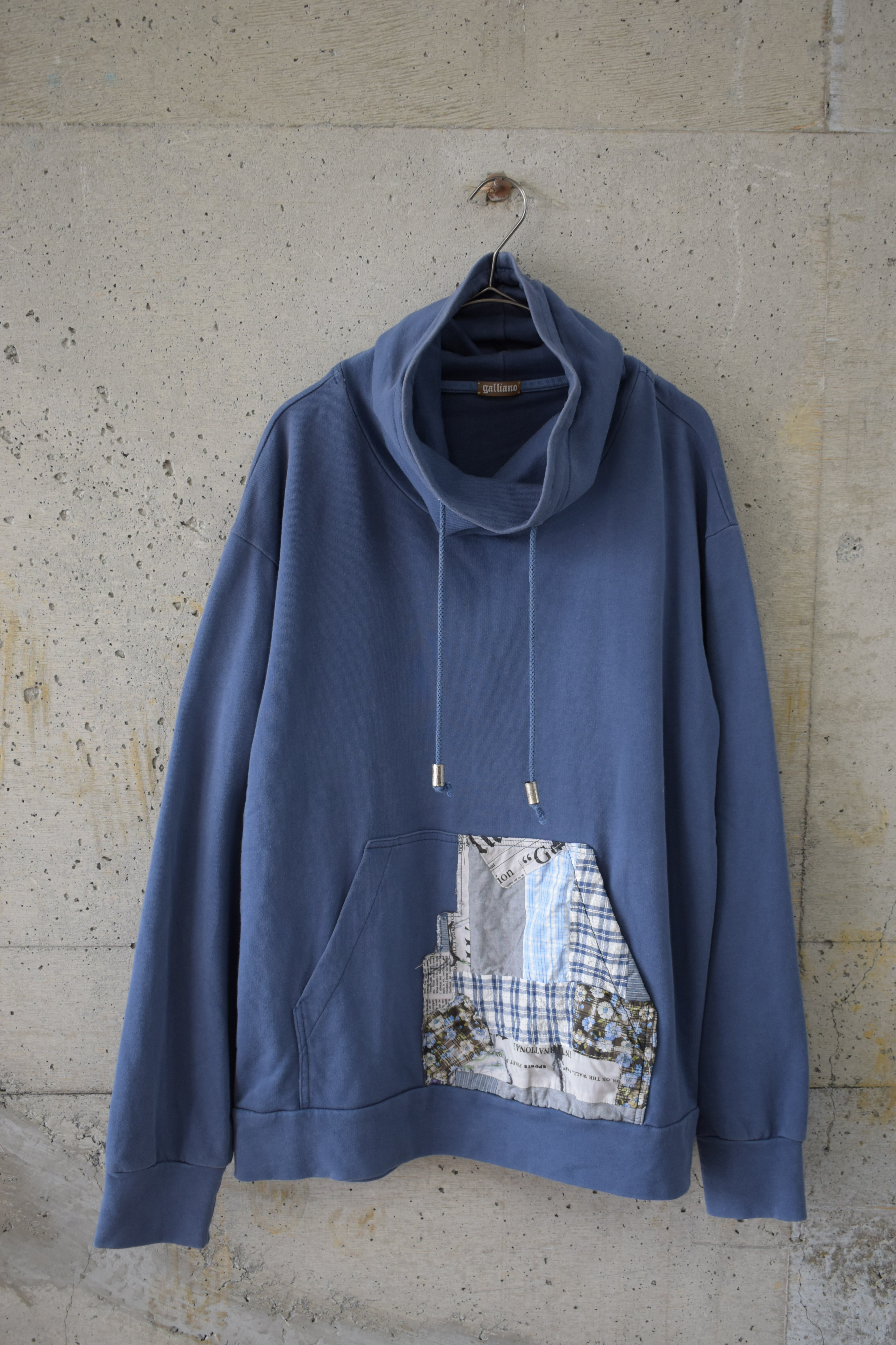 Blue Newspaper-Print Patch Sweatshirt