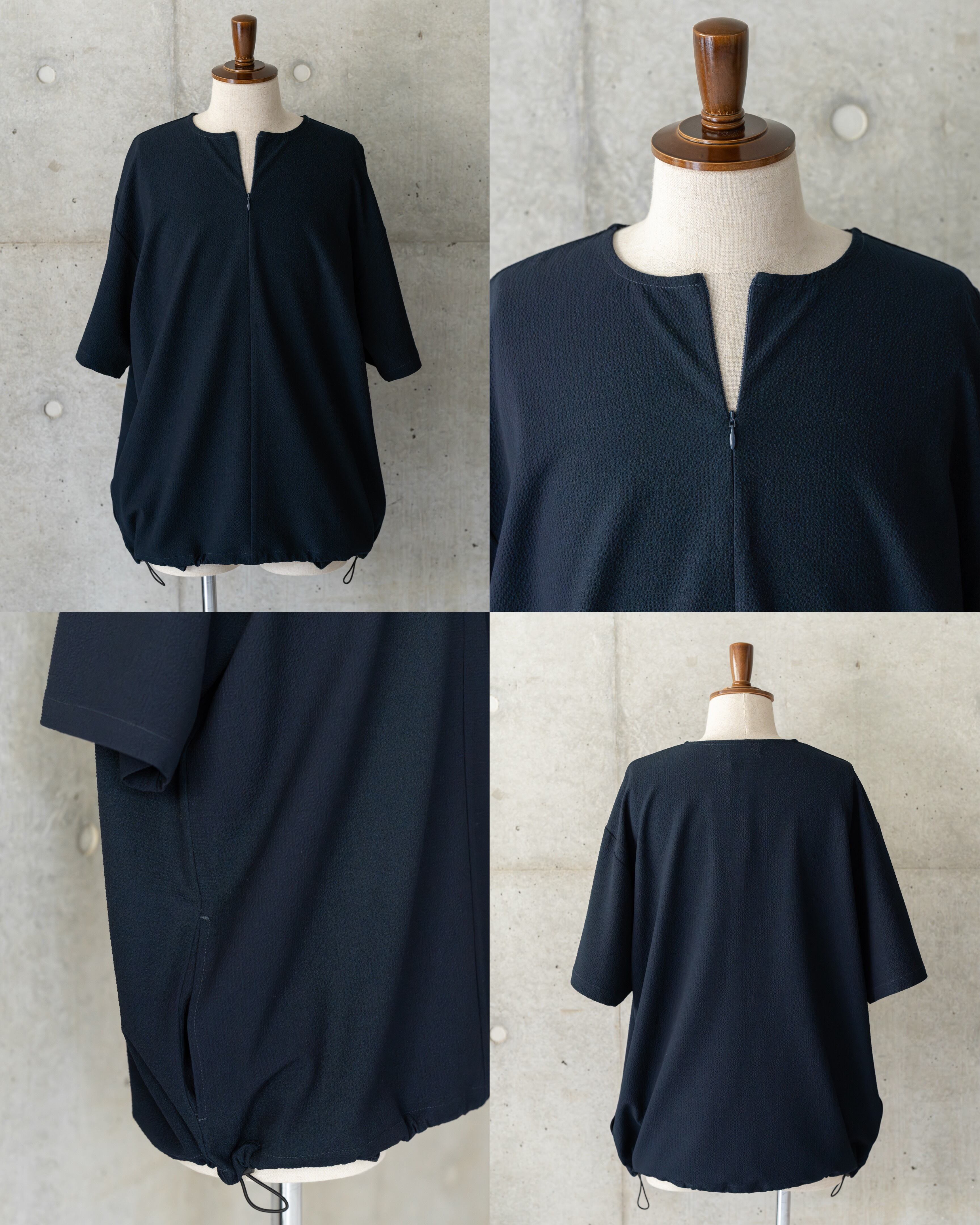 Stretch Seersucker Zip Henley Neck［2652amy-6］キーネック | AMUY