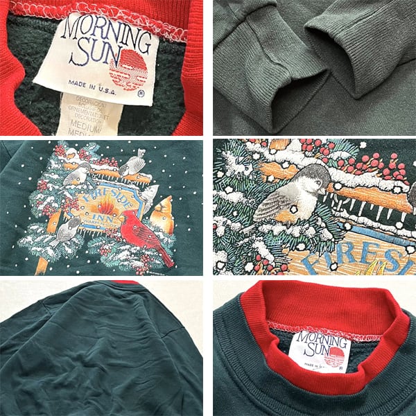 1点物◇USA製ビンテージ90s緑/赤襟スウェット古着メンズMレディースOK