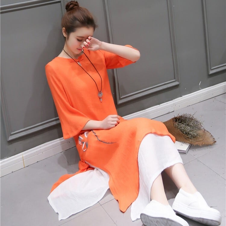 レトロワンピース ナチュラルワンピース チャイナ風ワンピース 中華風