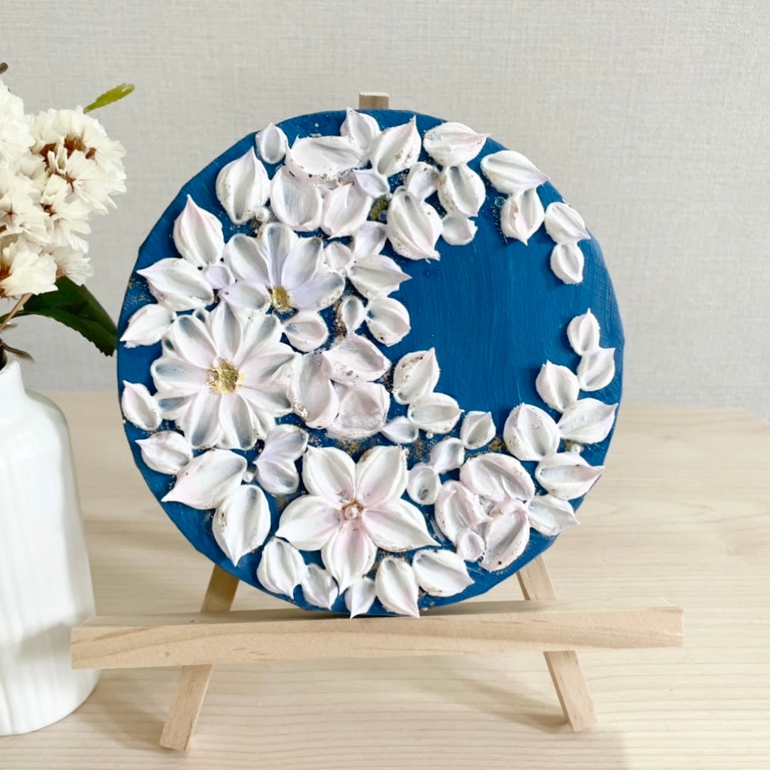 祝福の月環」25㎝ 花のテクスチャーアート 三日月リース 結婚祝い 記念日