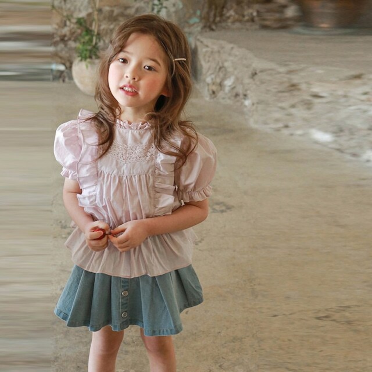 夏ボタン付きデニムプリーツインパンスカート