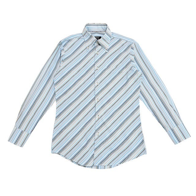 中古 バーバリーブラックレーベル BURBERRY BLACKLABEL 長袖 ボタンダウンシャツ クリーニング済み レジメン ストライプ柄 メンズ サイズ38