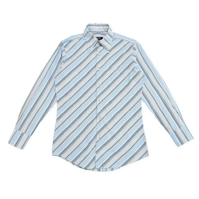 中古 バーバリーブラックレーベル BURBERRY BLACKLABEL 長袖 ボタンダウンシャツ クリーニング済み レジメン ストライプ柄 メンズ サイズ38