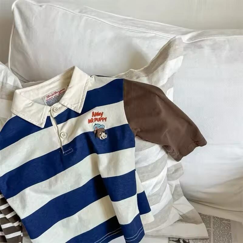 dog刺繍ボーダーポロシャツ