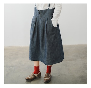 サスペンダー付き インディゴギャザースカート   F0102