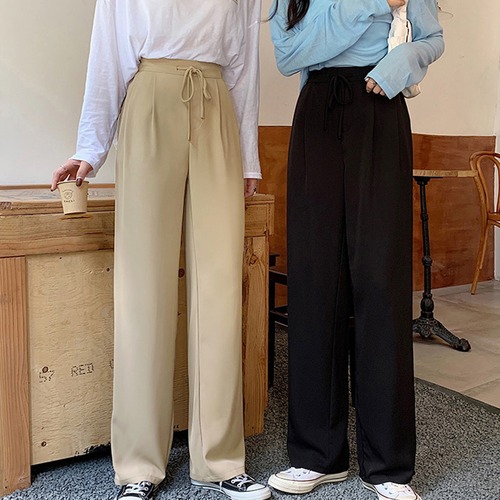 【日本倉庫即納】 ストレートパンツ 美脚 セミワイドパンツ