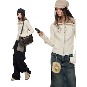 [JIKOO] Slimming Collar Fur Sweater Jacket