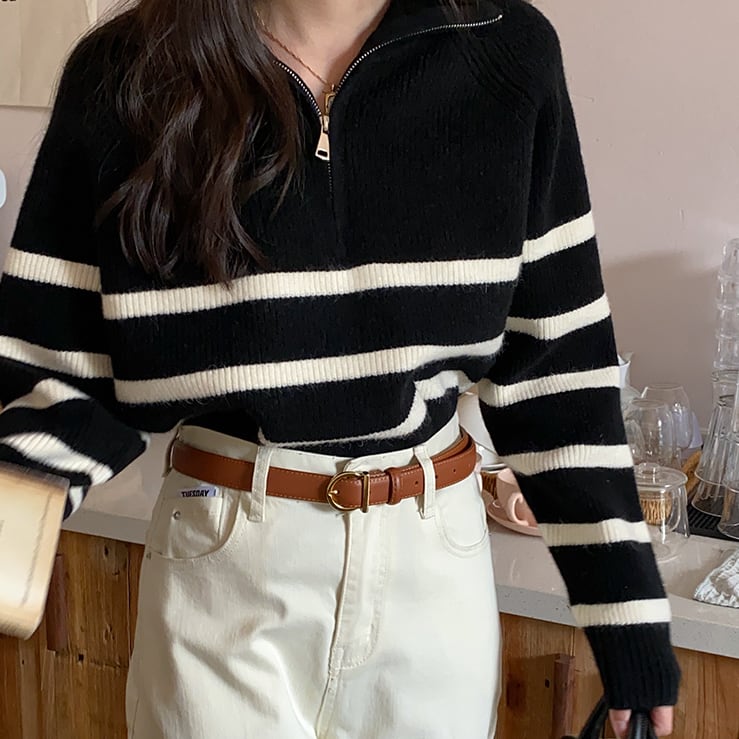 Half-zip striped sweater in 2 colors S286