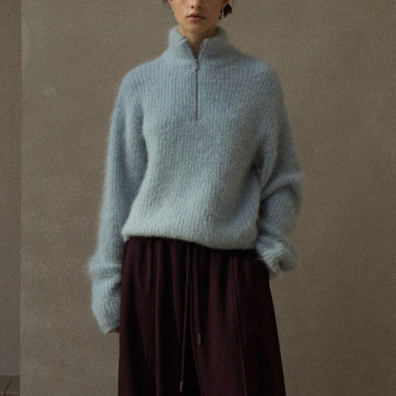 Half Zip Mohair Knit Pullover T3964