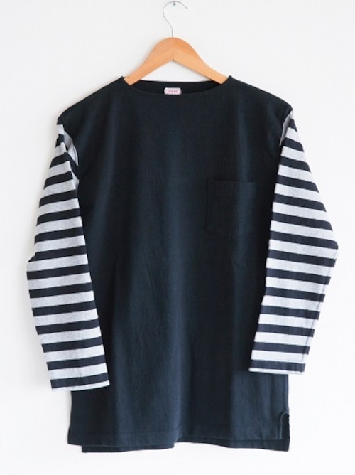 CUSHMAN(クッシュマン)～BORDER SLEEVE BOATNECK TEE BLACK～