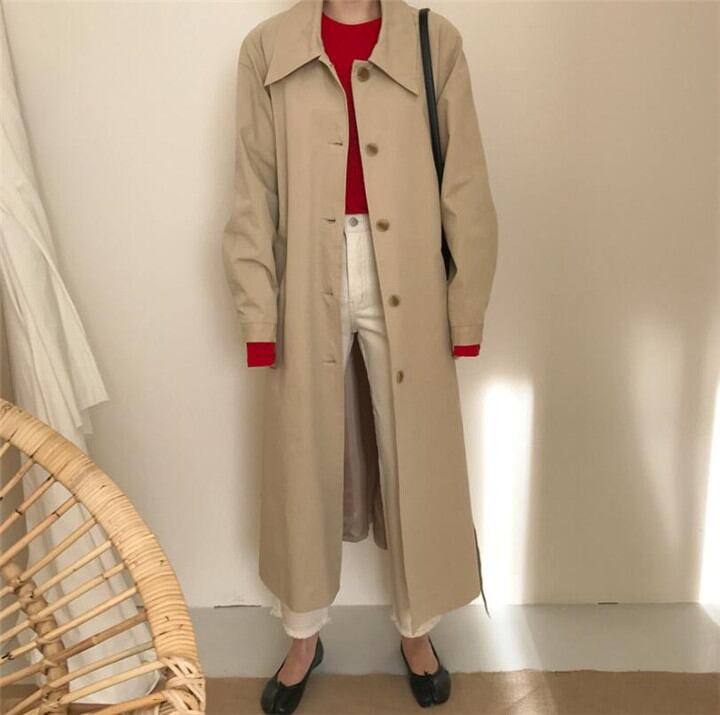 韓国 INS 新作 人気 エレガント トレンチコート 気質 ウエスト ロングセクション シンプル 秋トップス