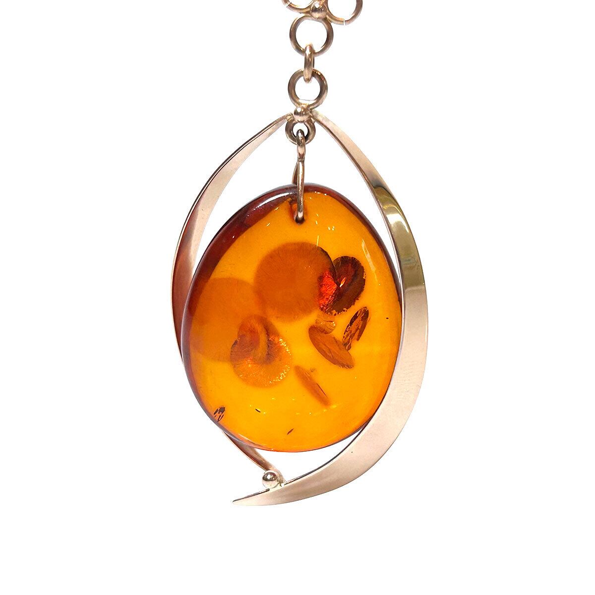琥珀ペンダント 14金 14K gold & amber design vintage necklace | PANIC ART MARKET