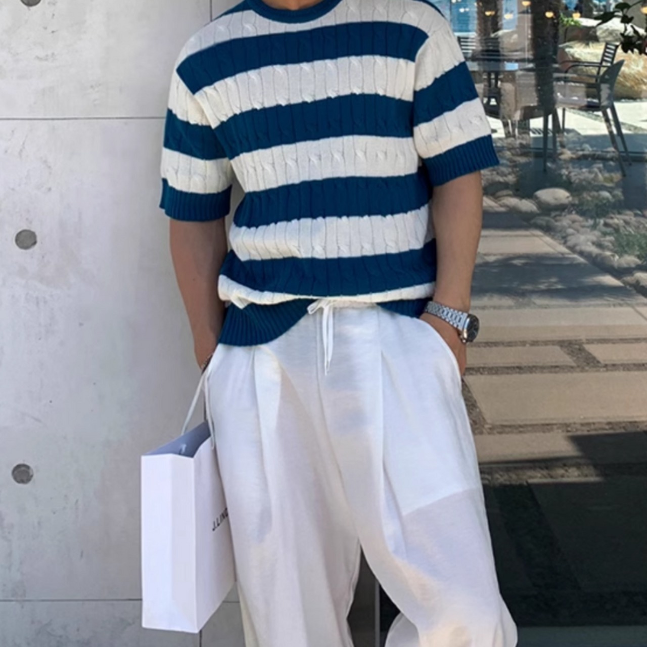 マリンボーダーニットTシャツ　0605