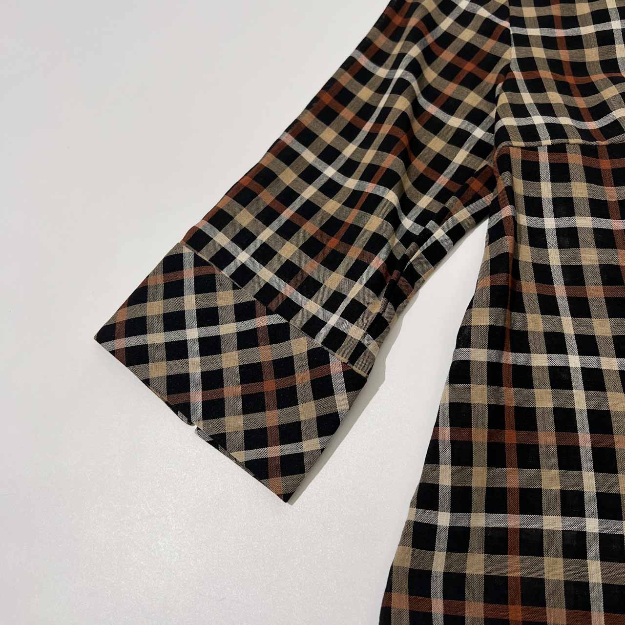 DAKS ダックス ロンドン チェック柄 七分袖 シャツ サイズ 38 /レディース/ブラック×ブラウン×ベージュ/日本製/薄手