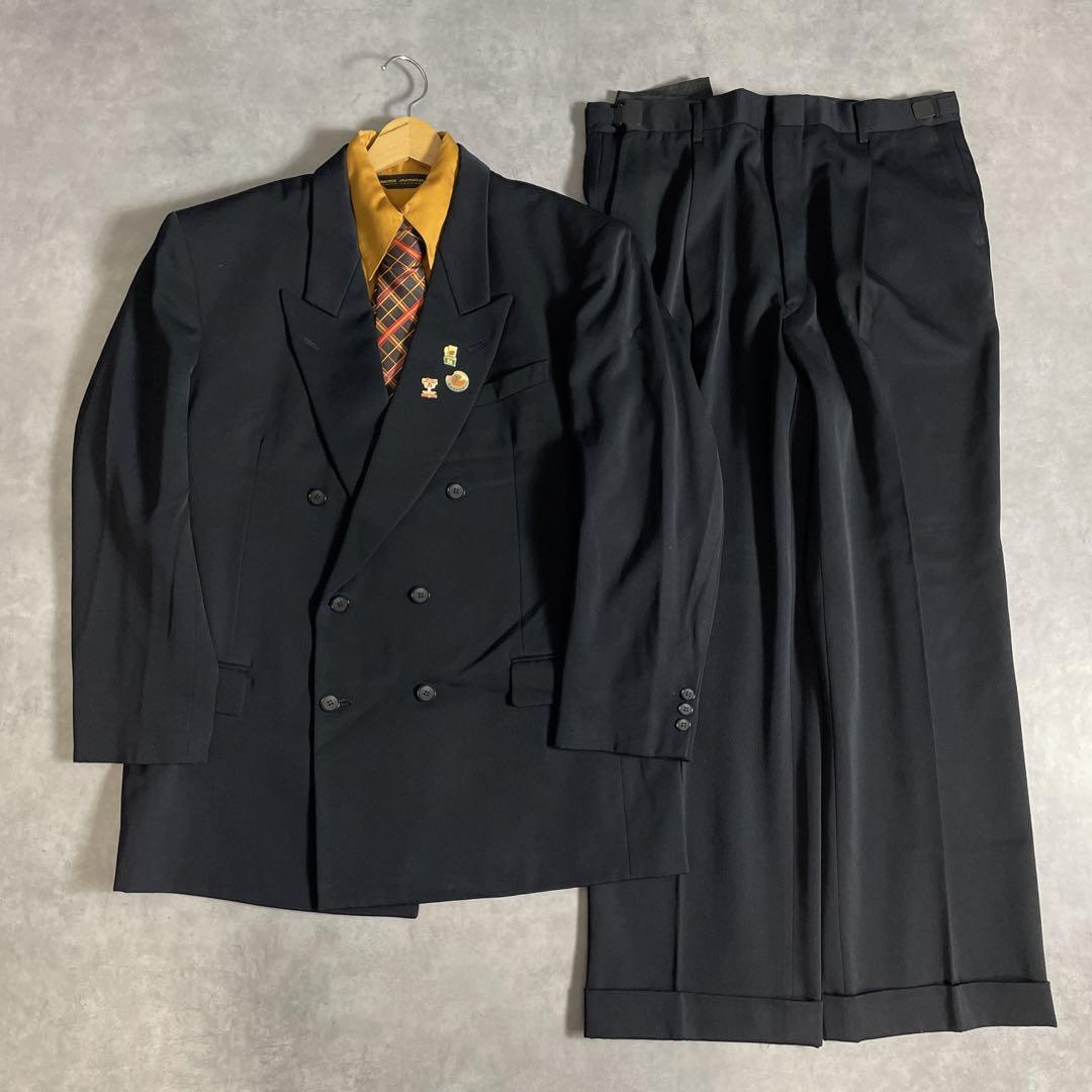 80s-90s スーツ ダブル セットアップ成人式vol.131一点物 黒黄