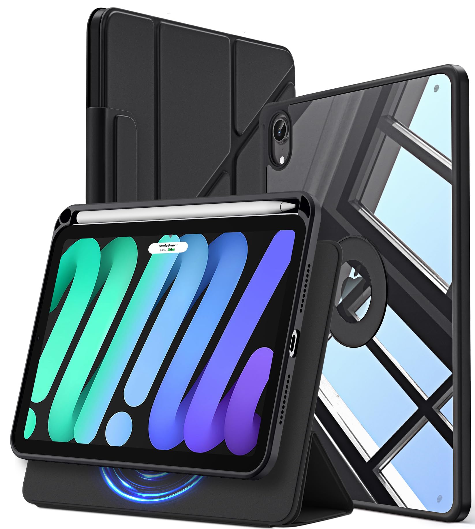 iPad mini7 ケース (第7世代/A17 Pro/2024) iPad mini6 ケース(第6世代/2021)全面保護・マグネット着脱式