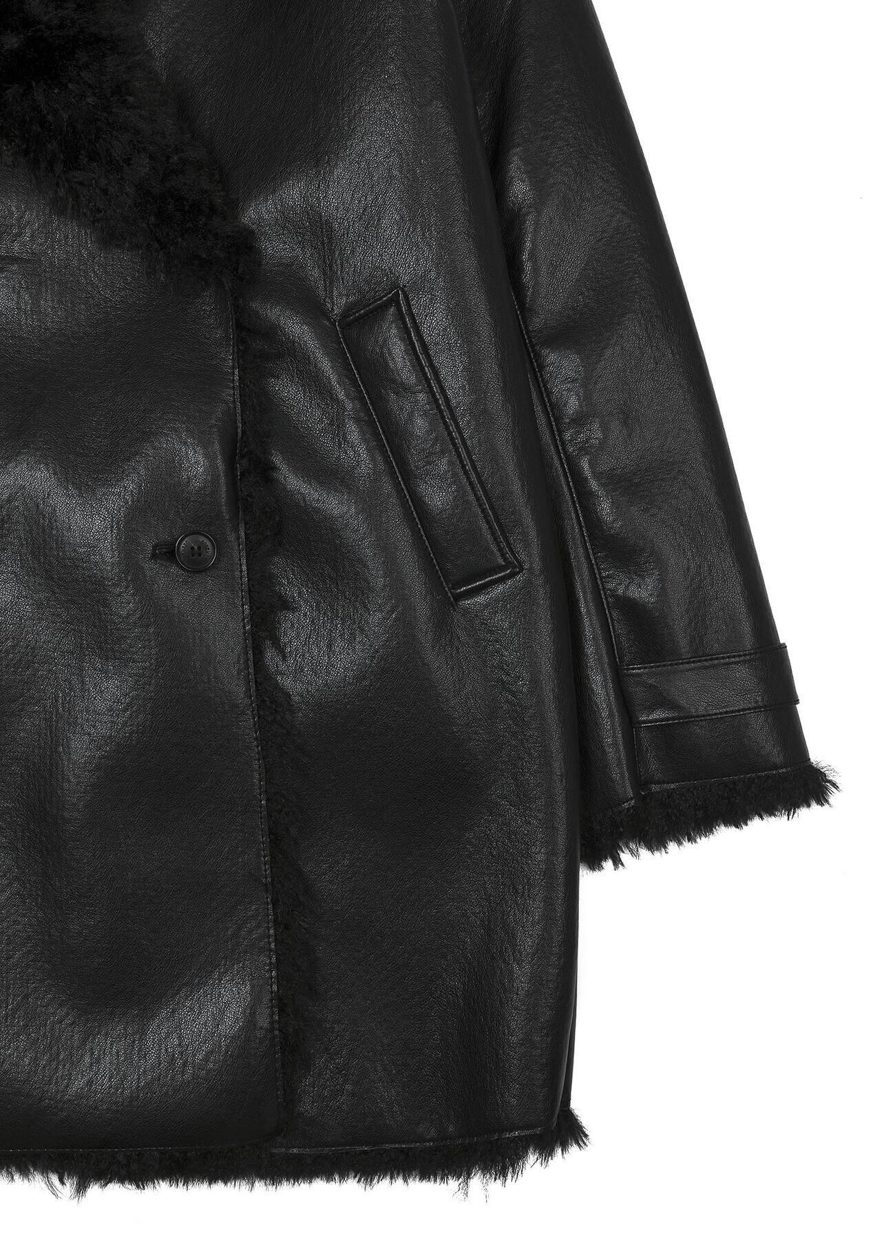 BOHEMIAN SEOUL] (HALF) FAUX LEATHER SHEARLING COAT, BLACK