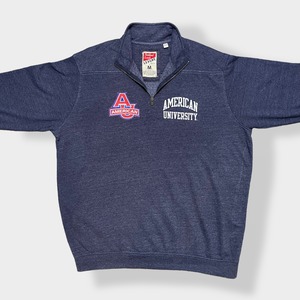 【TRIBLEND SWEATS】カレッジ アメリカン大学 カレッジロゴ AMERICAN UNIVERSITY ハーフジップ スウェット プルオーバー 刺繍ロゴ MEDIUM US古着